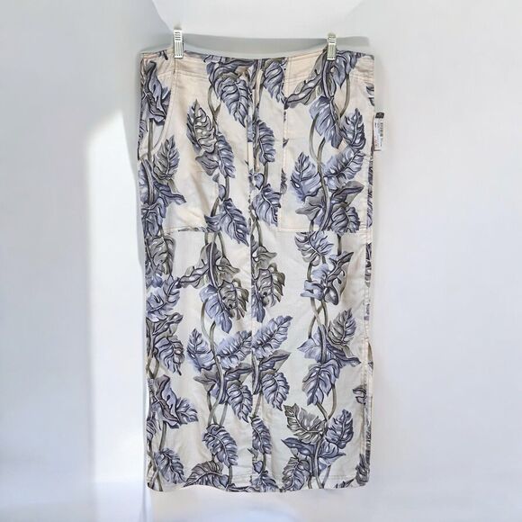 NALU Wahine Hawaiian Luau Cotton Blend Midi Skirt Drawstring L Pockets Tropical - Picture 6 of 12